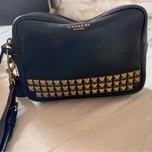 Coach leather and studded wristlet - black